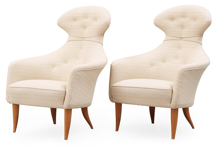 A pair of Kerstin Hörlin Holmquist 'Stora Eva' armchairs, Paradise group, Triva-series, Nordiska Kompaniet, 1950's-60's.