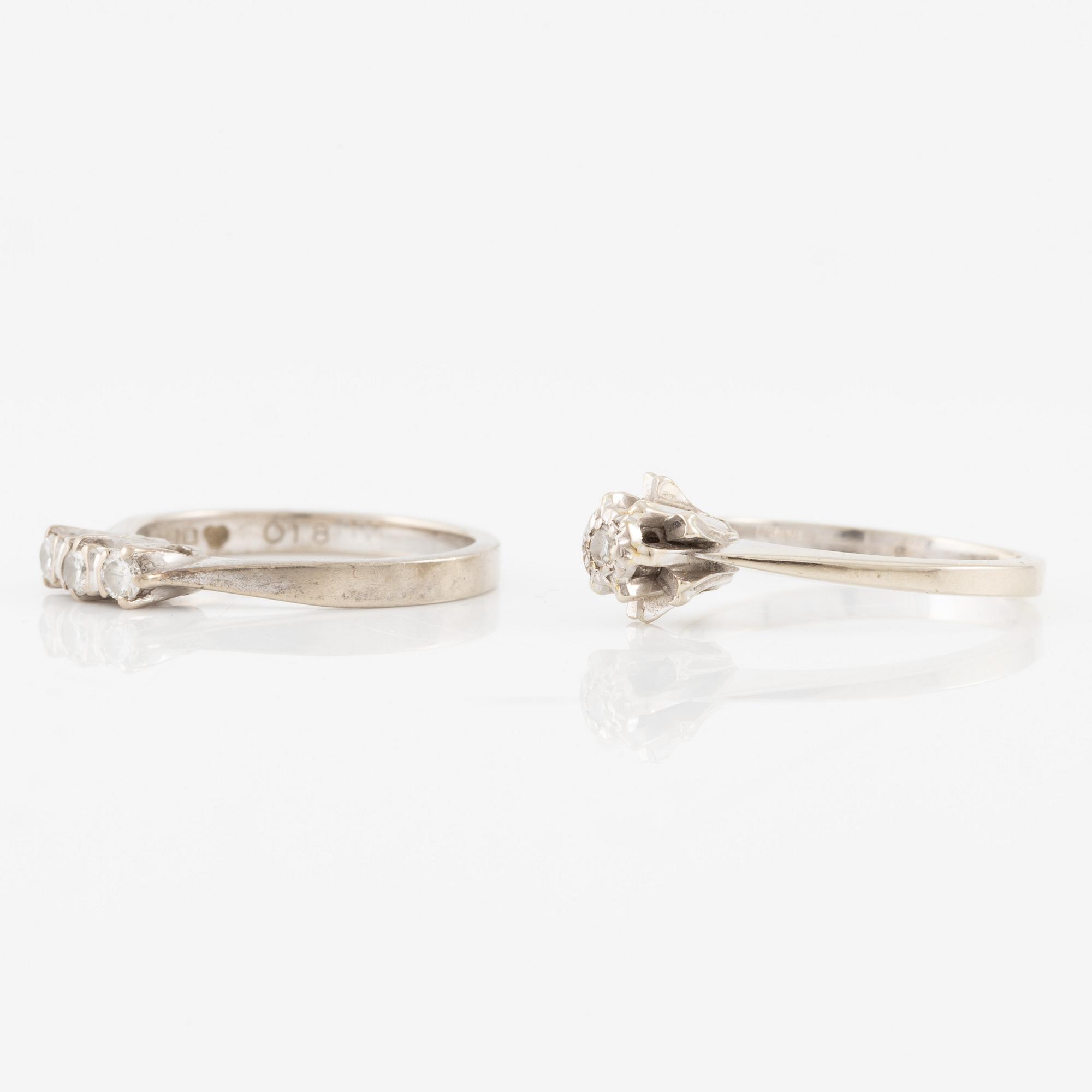 Rings, 2 pcs, 18K white gold with small diamonds.