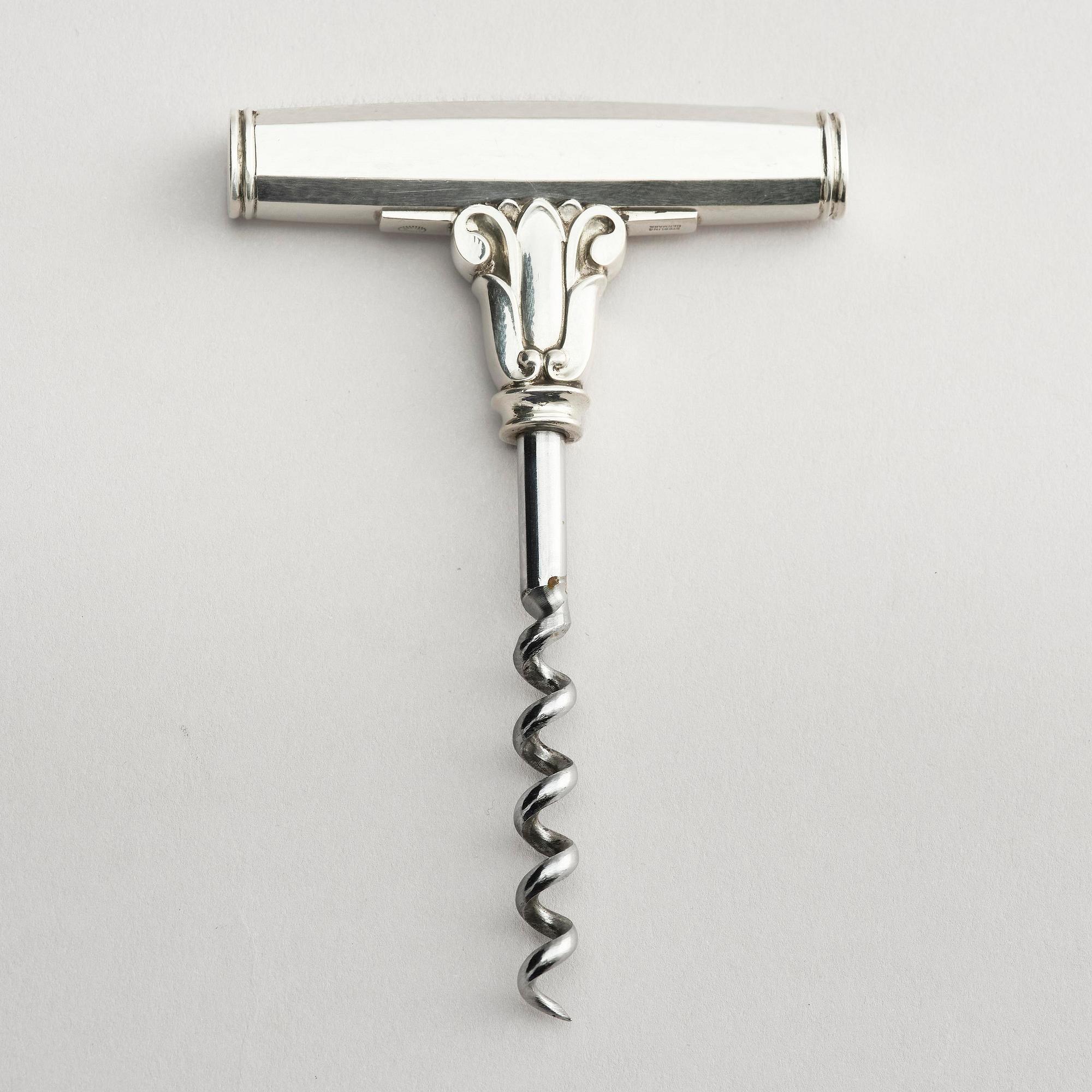 Georg Jensen, a sterling silver corkscrew, model 'Dronning/Acanthus', Copenhagen, Denmark efter 1945.