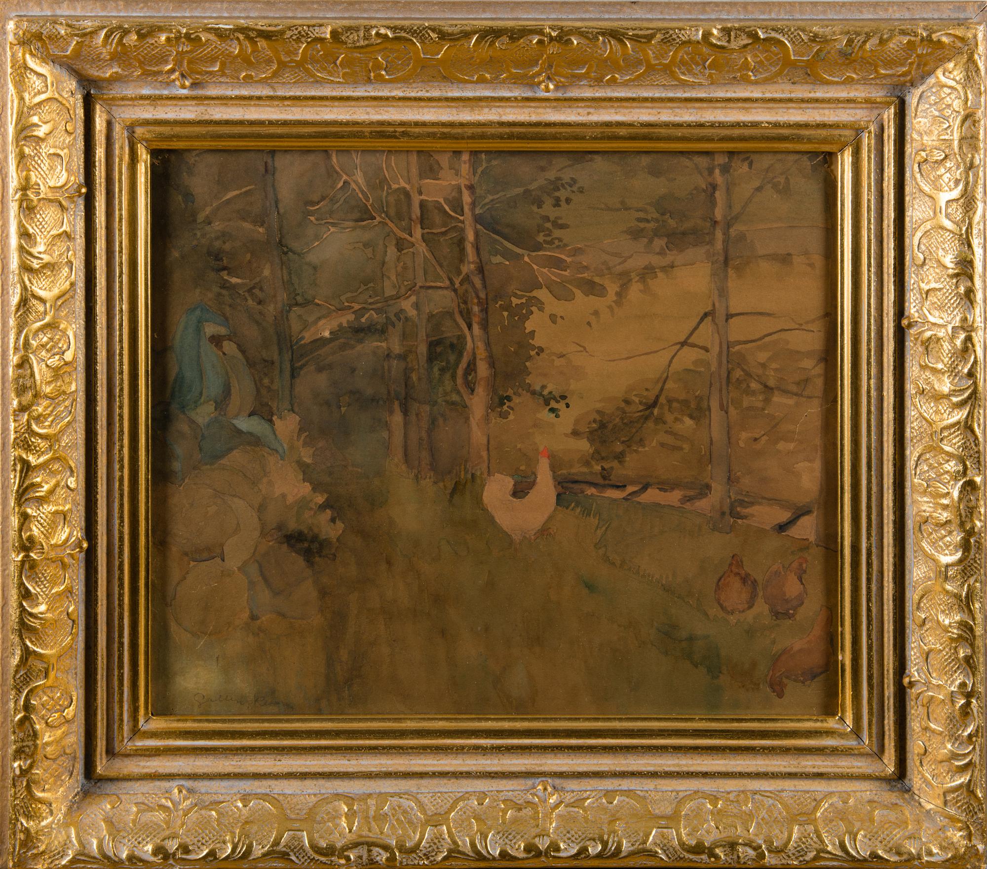 AKSELI GALLEN-KALLELA, ROOSTER AND HENS.