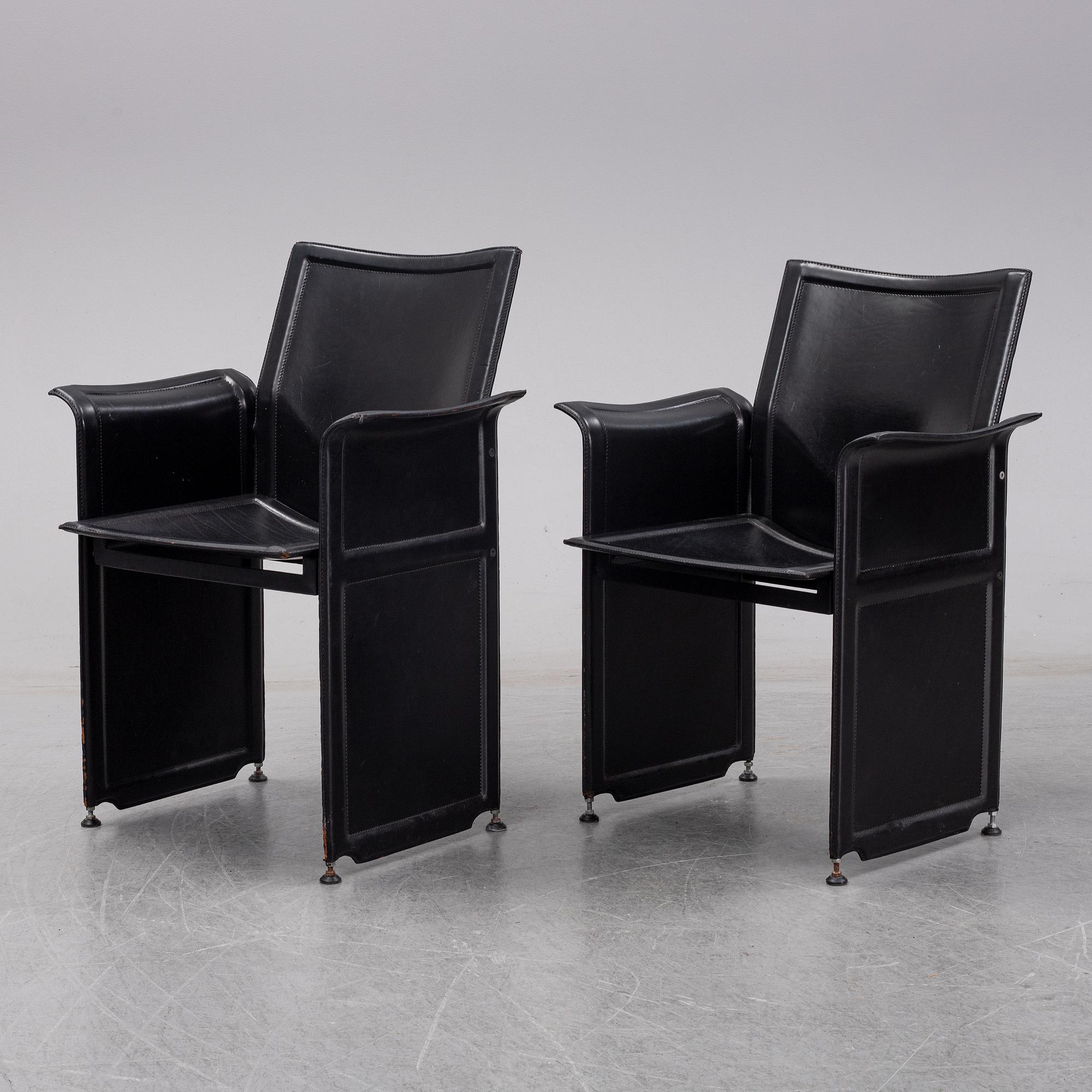 Tito Agnoli, 6 leather 'Korium' chairs.  Matteo Grassi.