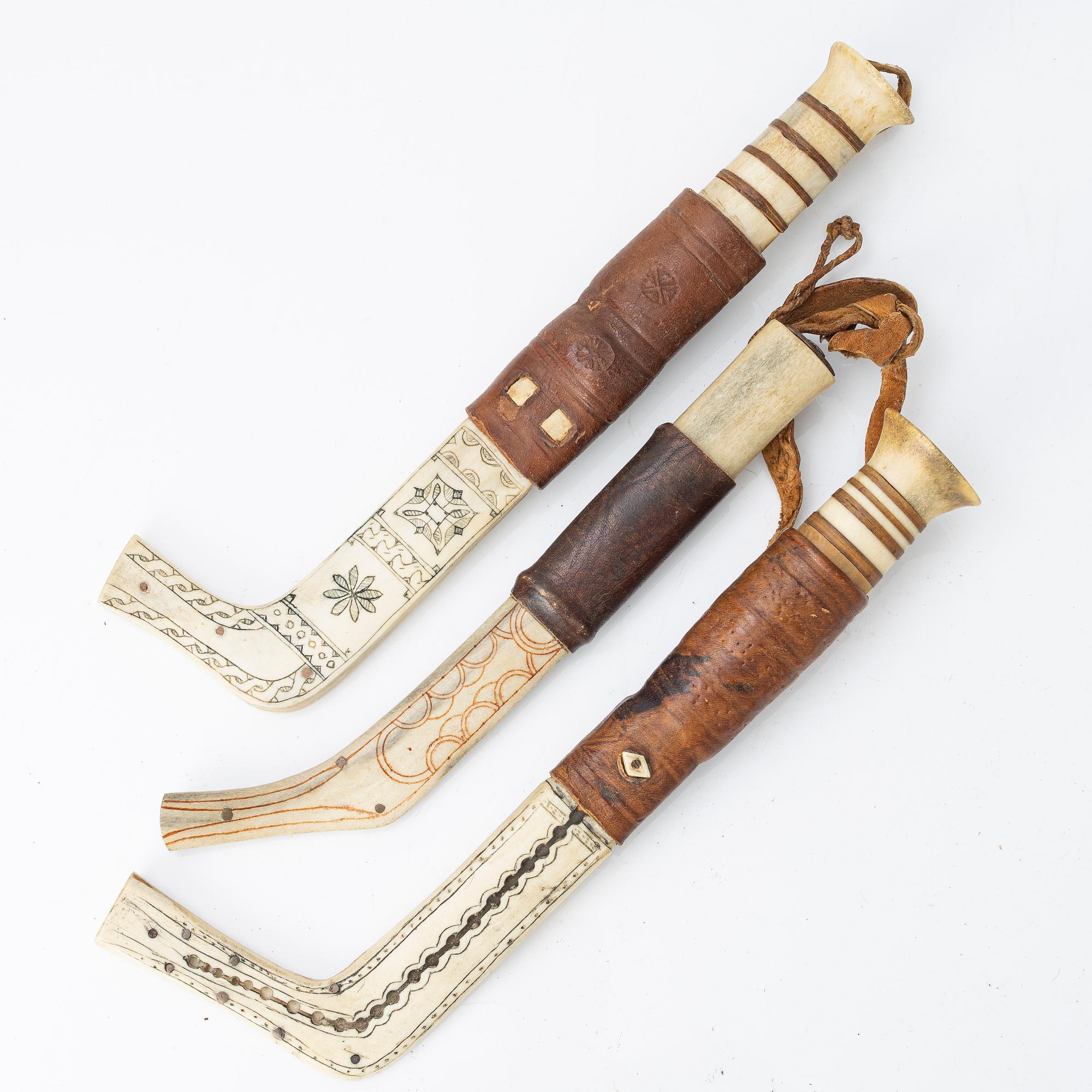 Nine half-horn knives, unidentified craftsman.