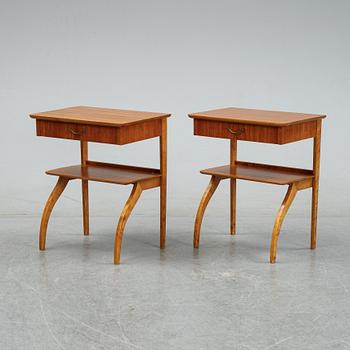 A pair of teak and birch bedside tables, mid 20th Century.