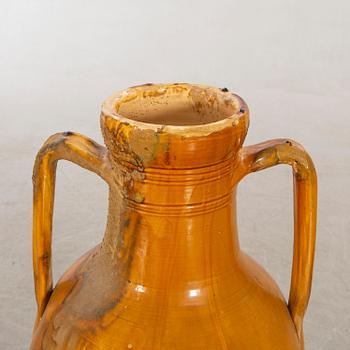 Olive oil jar "Orcio Puglia", Apulia Italy 19th century glazed terracotta.