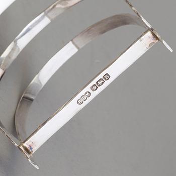 A pair of silver toast racks by Robert F. Mosley, Sheffield, England 1944.