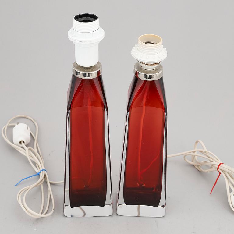 CARL FAGERLUND, a pair of glass table lights, Orrefors.