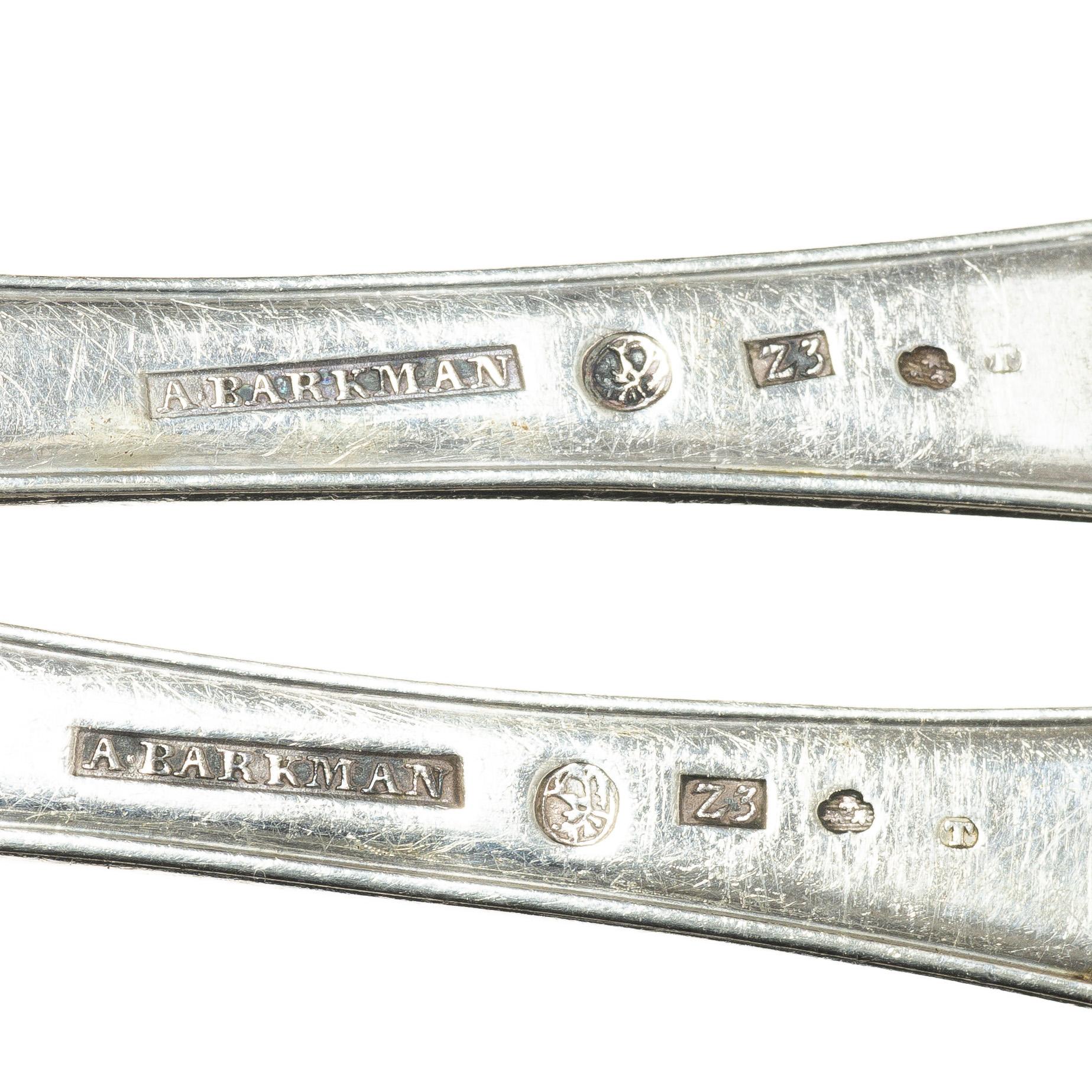 A pair of Swedish silver serving spoons, mark of Anders Theodor Barkman, Varberg 1830.