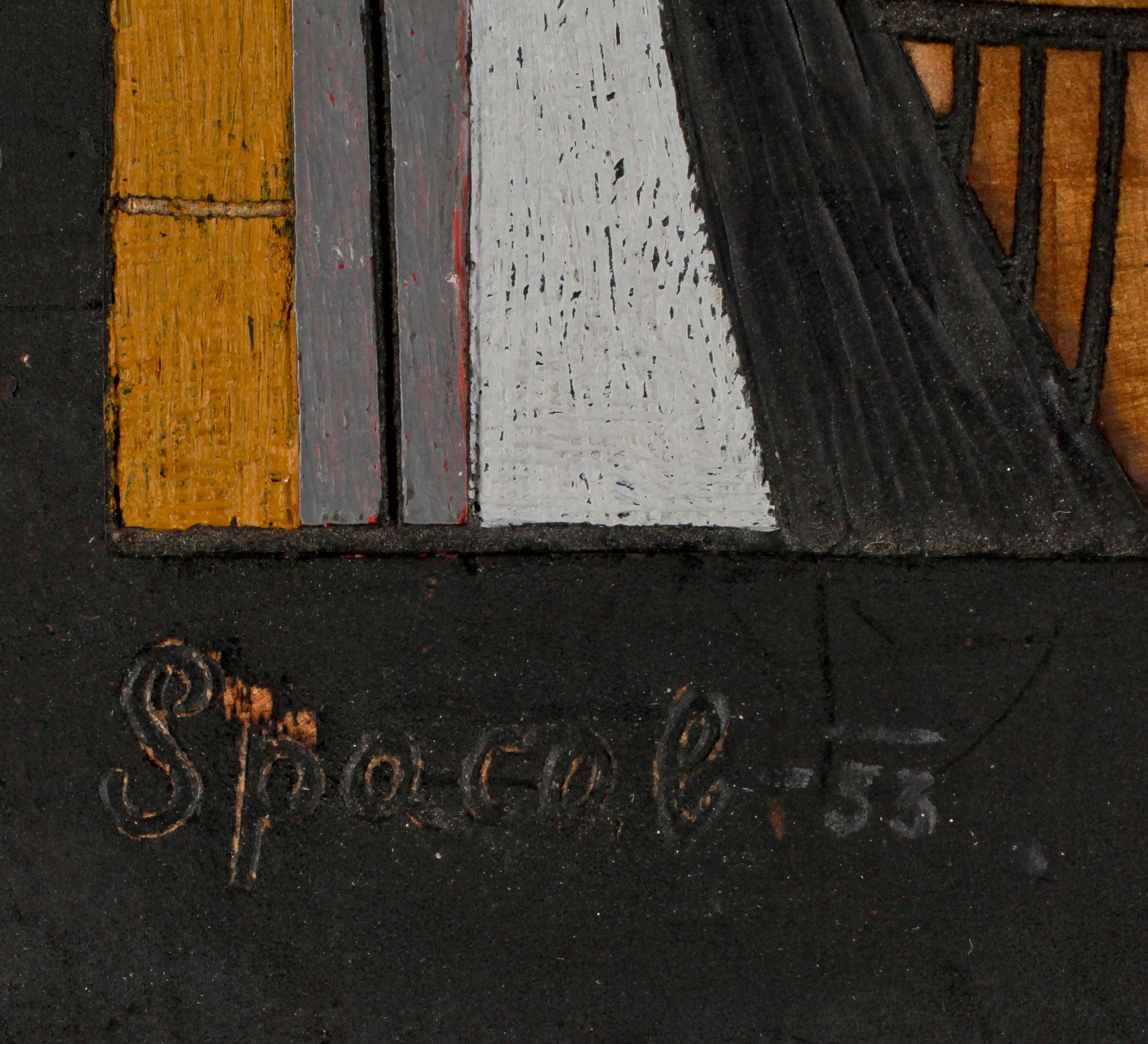 LOJZE SPACAL, komposition på trä, sign och dat -53.