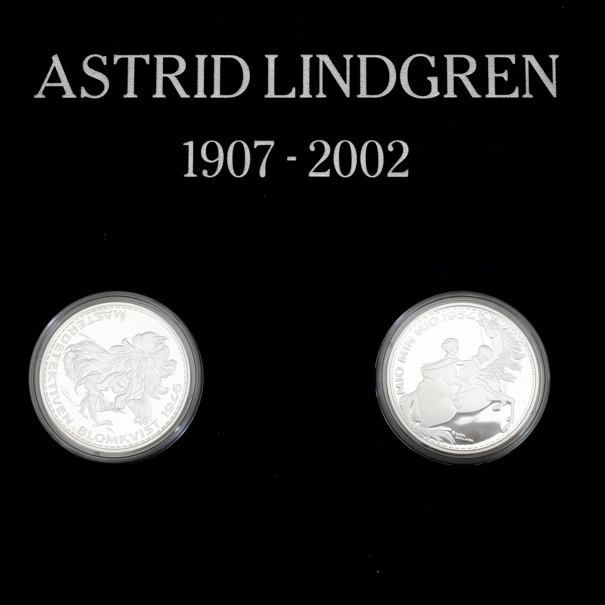 MEDALJER, 15 st, mestadels silver, Astrid Lindgren, Totalvikt ca 400 g.