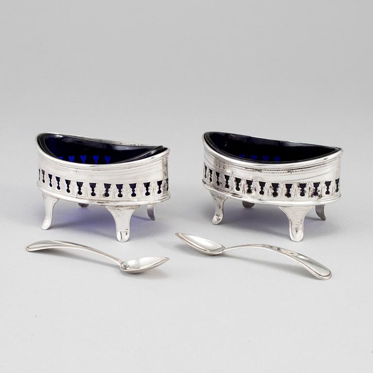 A pair of silver salt cellars, mark of H.