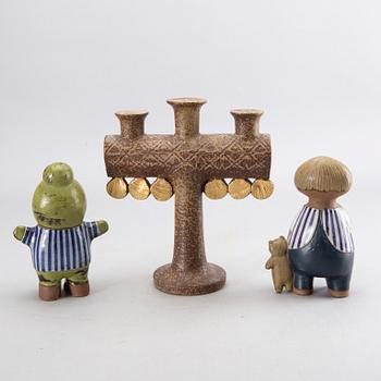 LISA LARSON, a candlestick and 2 figurines, stoneware, Gustavsberg, Sweden.