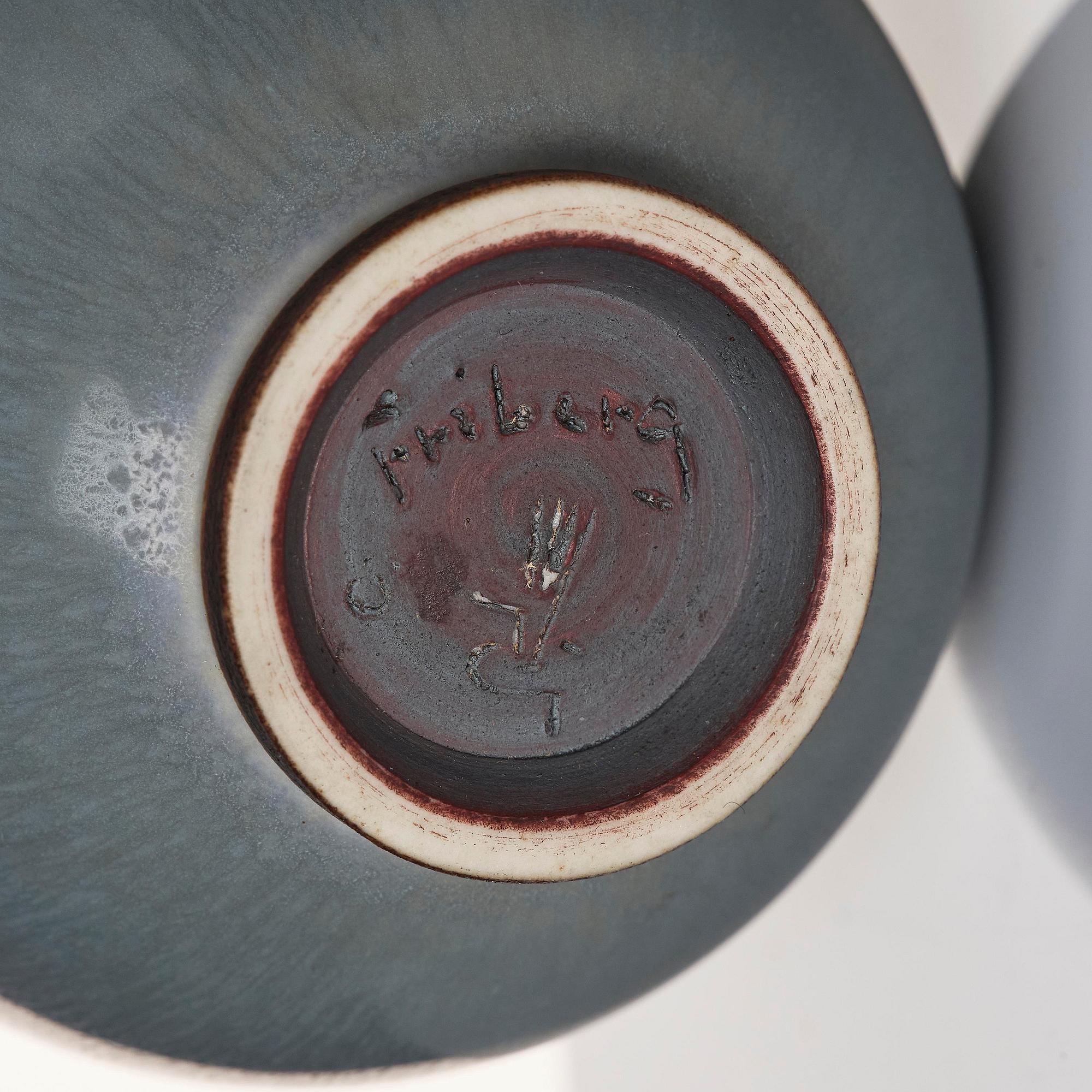 Berndt Friberg, a set of two stoneware vases and a bowl, Gustavsbergs Studio 1955-66.