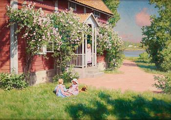 635. Johan Krouthén, Garden scene with children.