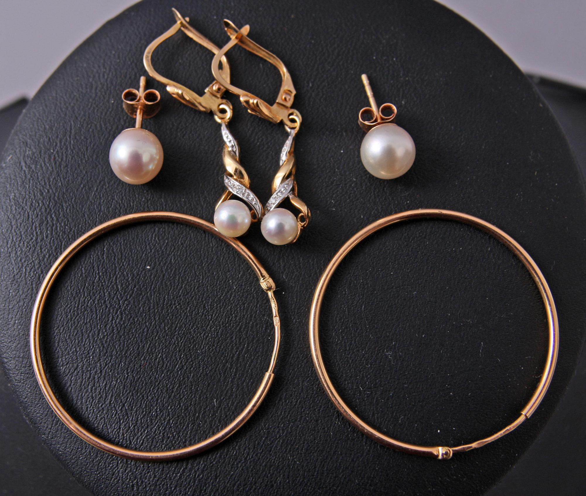 ÖRHÄNGEN, 3 par, 18k guld.