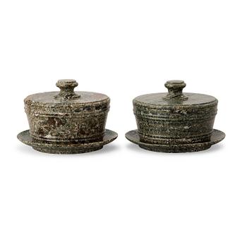 A pair of Swedish Empire 19th century green marble butter boxes.