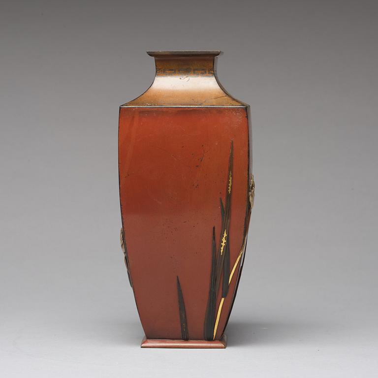 A Japanese Inlaid Bronze Vase, Meiji (1868-1912), signed.