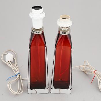 CARL FAGERLUND, a pair of glass table lights, Orrefors.
