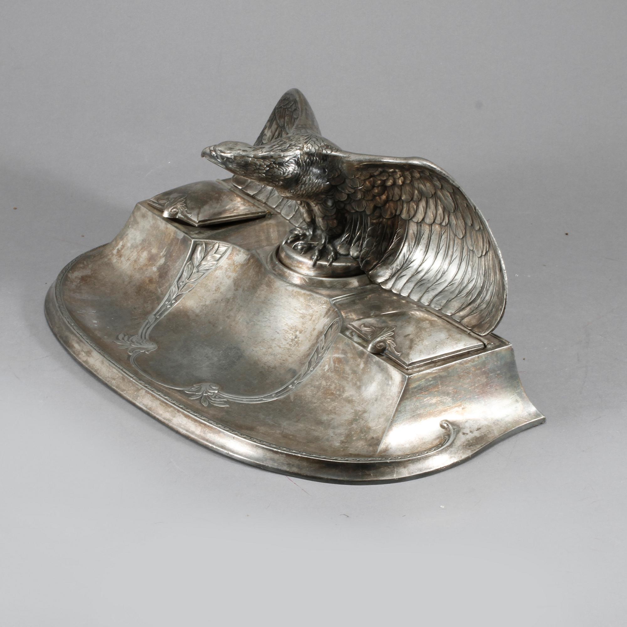 SKRIVBORDSUPPSATS, 3 delar, vitmetall, WMF, jugend, tidigt 1900-tal.