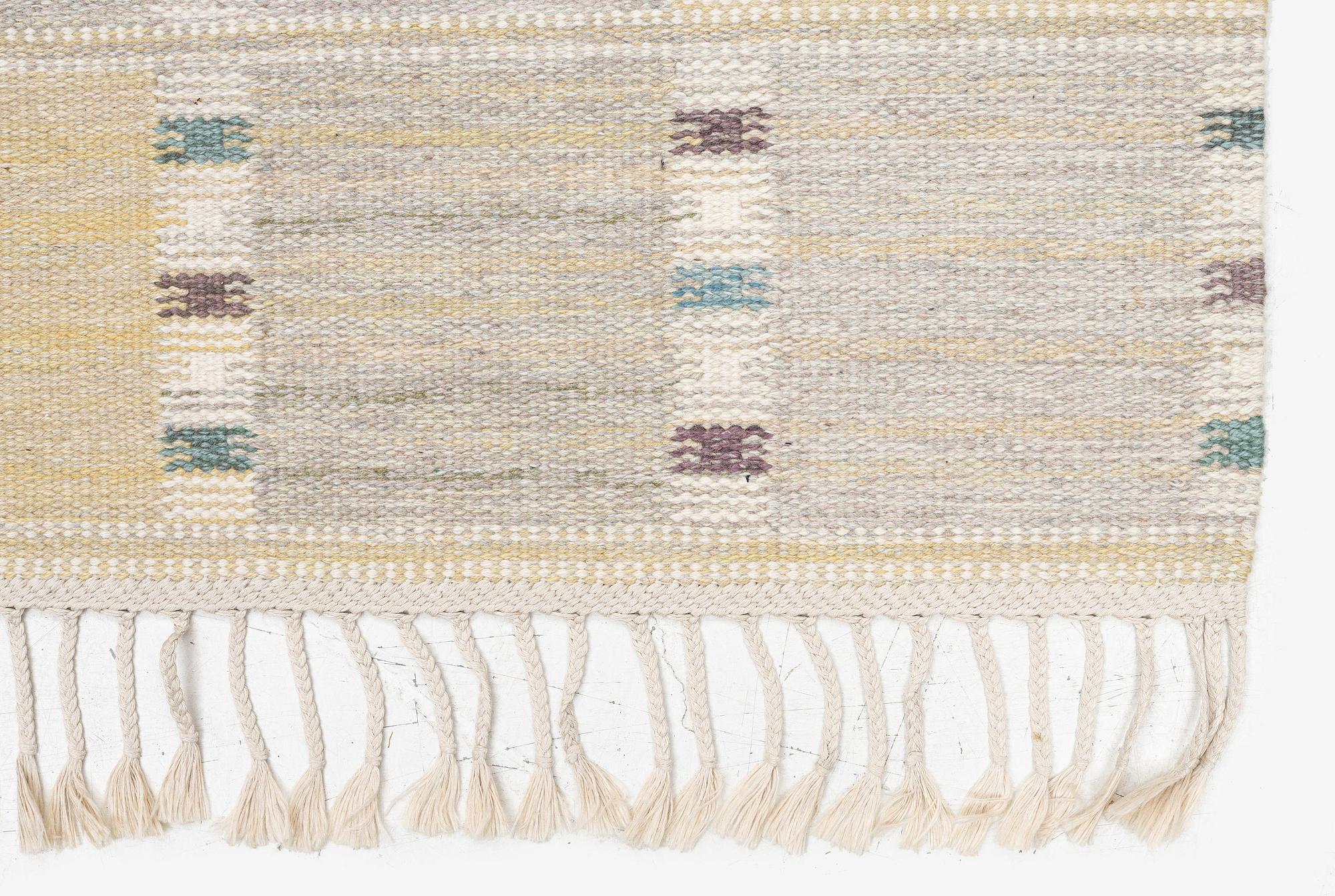 Barbro Nilsson, a carpet, 'Falurutan gul S', flat weave, c. 200 x 150 cm, signed AB MMF BN.