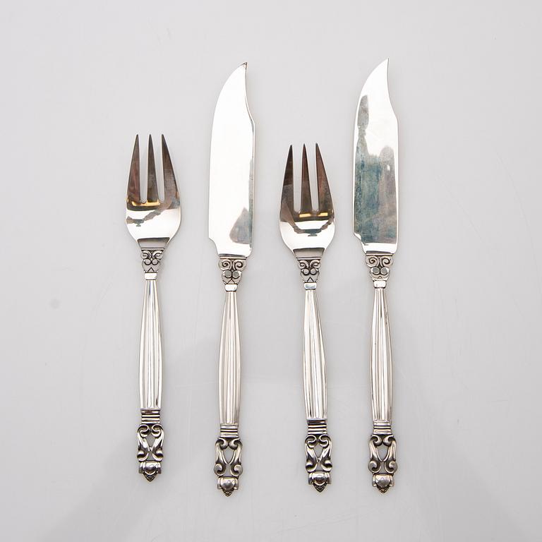 Johan Rohde, fish cutlery, 16 pieces, silver, "Konge / Acorn", Georg Jensen, Denmark.