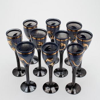 VINGLAS, 10 st, Kosta Boda, Ulrica Hydman-Vallien, signerade, 1900-talets slut.
