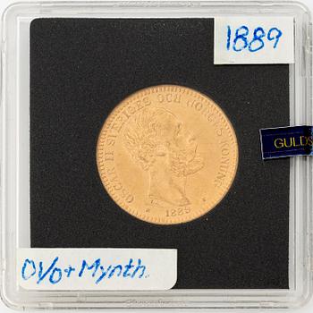 Gold coin, Oscar II, 20 kronor, type III, Sweden 1889.