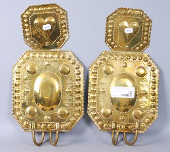 LJUSPLÅTAR, ett par, mässing, barockstil, 1900-tal.