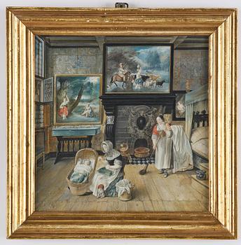 Jean Briand de Crèvecoeur, Bedchamber interior with figures, dog, and paintings by Jan Siberechts.