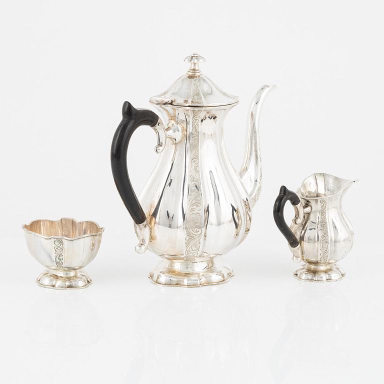 A three-piece silver coffee set, Swedish import mark, mid 20th century.
