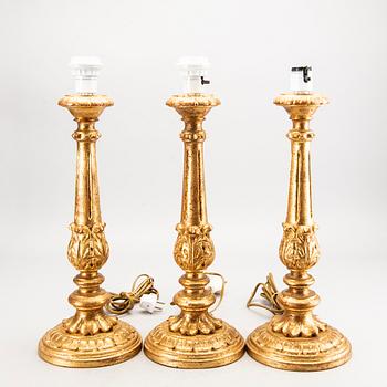 Three mid 20th century wood table lamps from Paoletti, Firenze Italy.