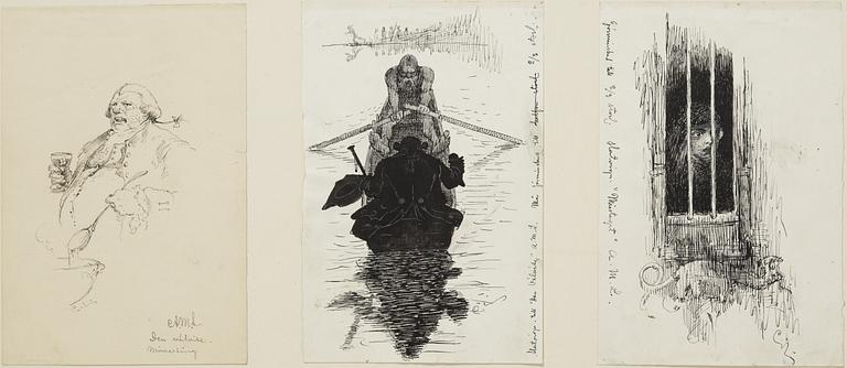 Carl Larsson, 6 drawings, signed C.L, Indian ink and hightening white mounted on cardboard.