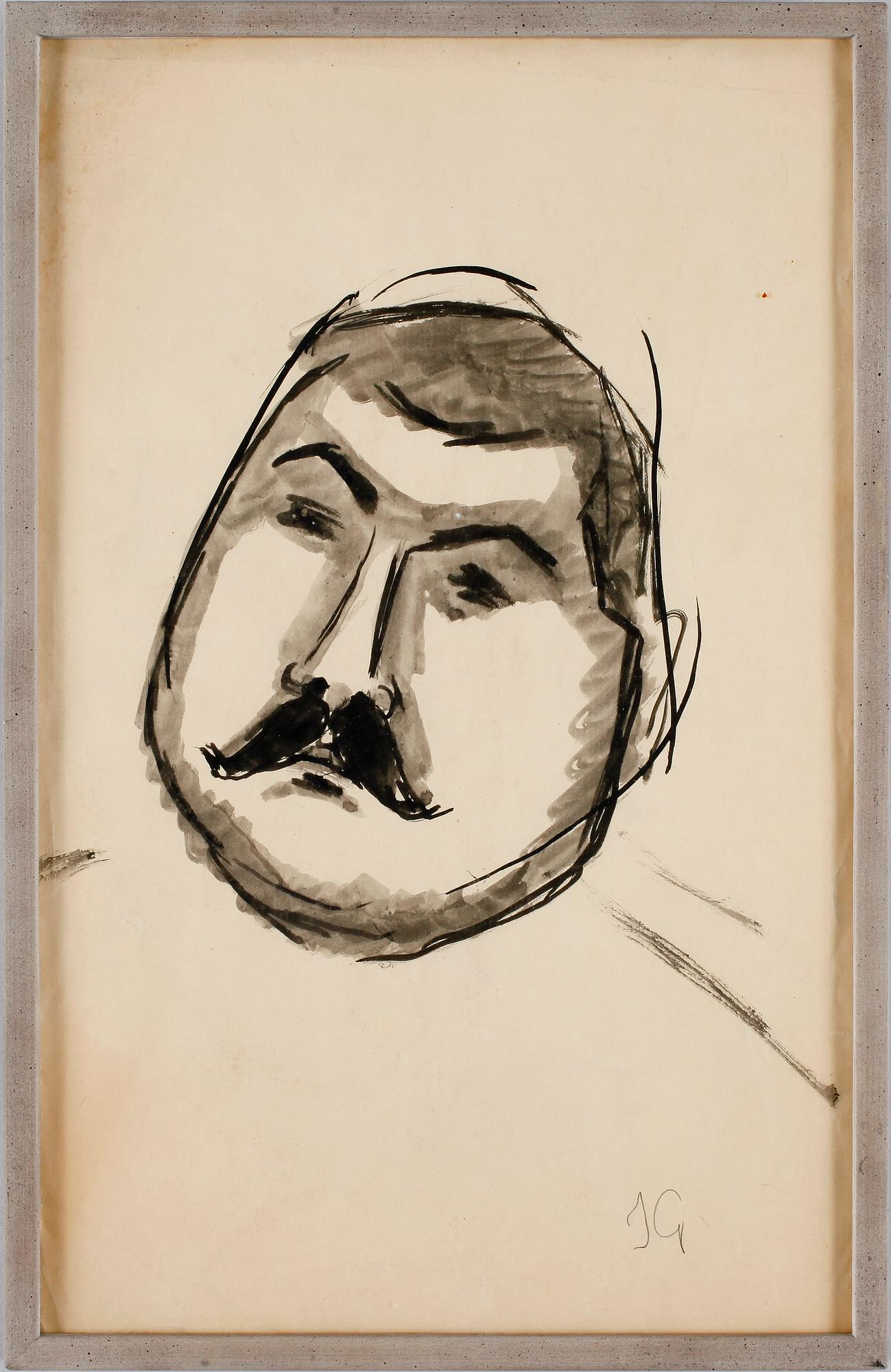 ISAAC GRÜNEWALD, tuschteckning, sign med initialer. 1930-40-tal.