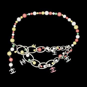 A pastel colour necklace/belt and earrings by Chanel, 2004.
