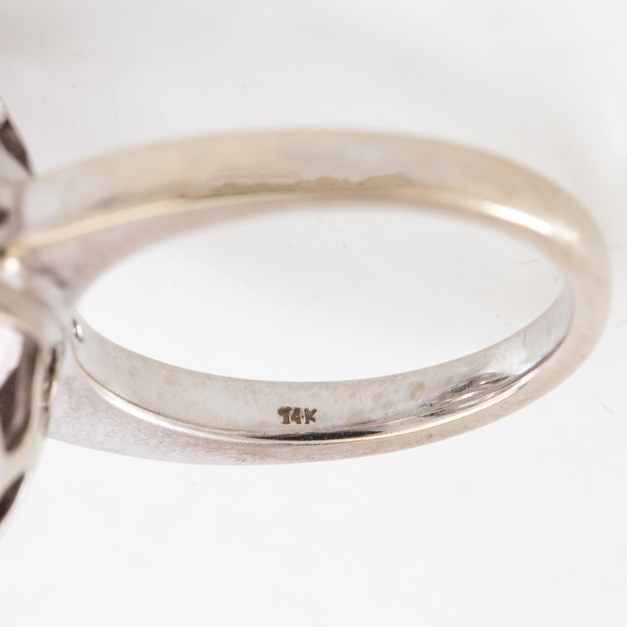 Ring, 14K white gold, morganite and diamonds.