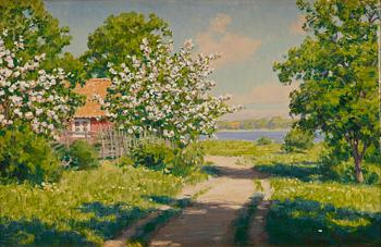 985. Johan Krouthén, Landskap med blommande fruktträd.
