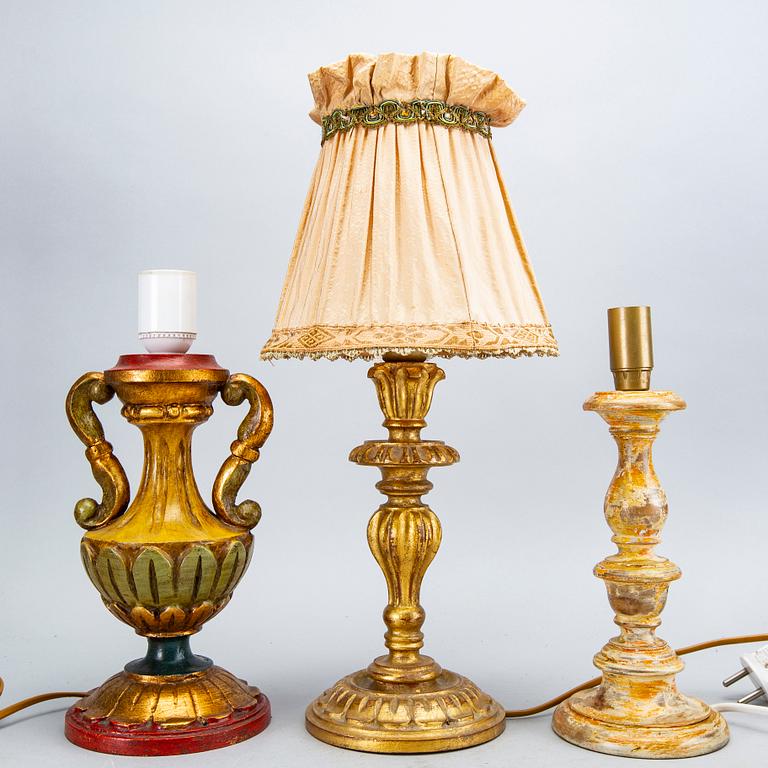 A set of six wood table lamps from Paoletti, Firenze Italy, second half of 20th century.