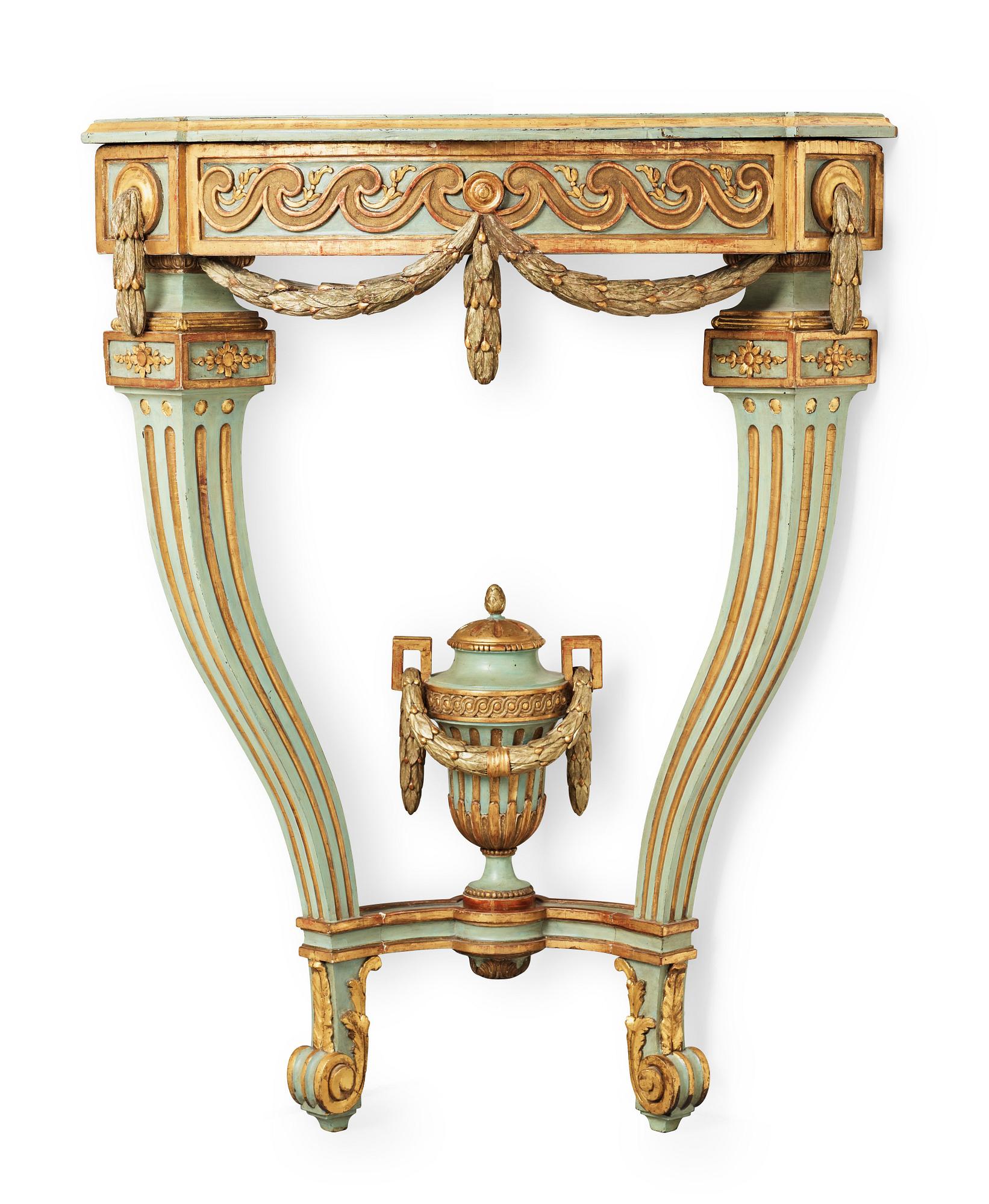 HÖRNKONSOLBORD. Möjligen ritat av Jean-Eric Rehn. Gustavianskt, 1770-tal.