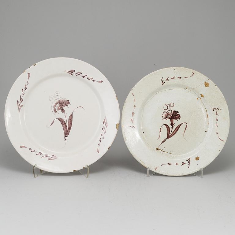 Two Swedish faience dishes, unmarked, 18th Century.