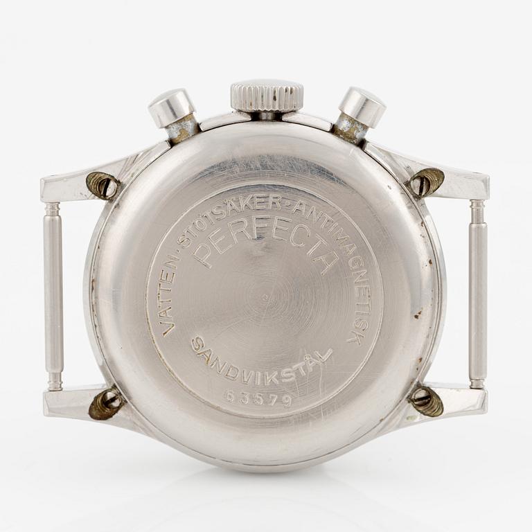 Perfecta, "Vatten-stötsäker", "Clamshell", chronograph, ca 1945.