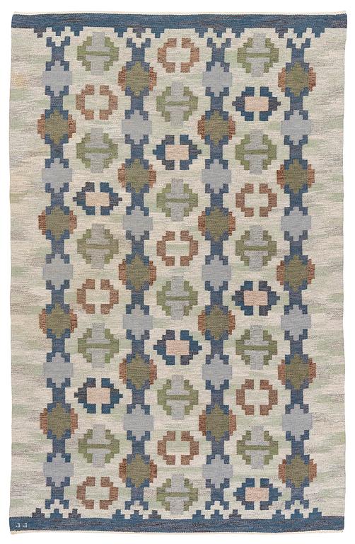 Judith Johansson, a carpet, 'Enebacken', flat weave, c. 307 x 196 cm, signed JJ.