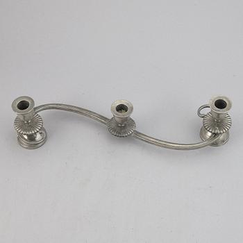 A three light pewter candelabrum, Just Andersen. Denmark.