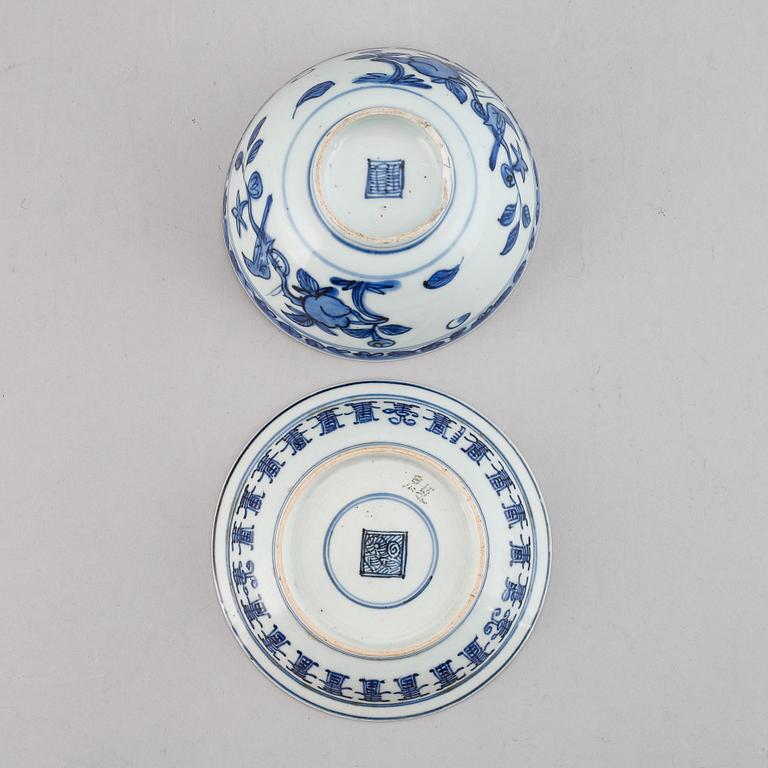 A blue and white bowl and a dish, Ming dynasty (1368-1644).