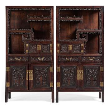 874. A pair of Chinese hardwood display cabinets, Qing dynasty, 19th Century.