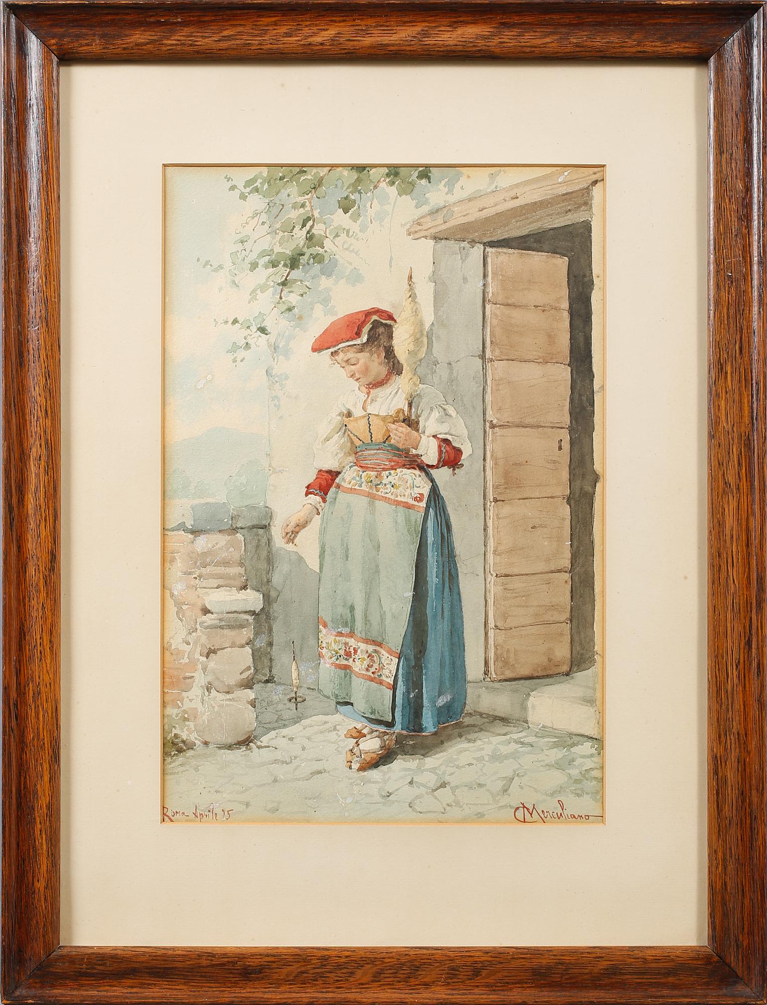 COMINGIO MERCULIANO, akvarell, signerad och daterad Roma april -95.