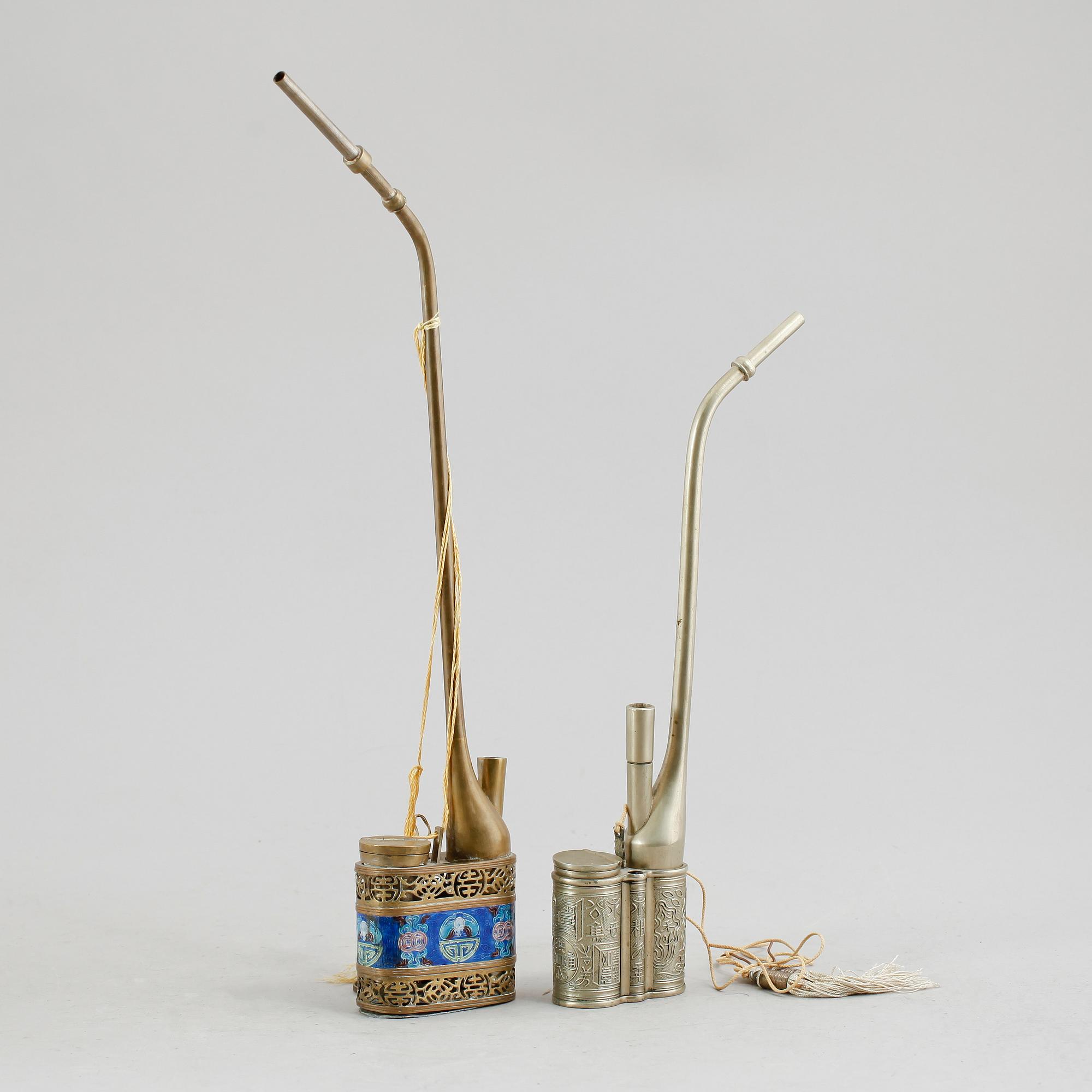 OPIUMPIPOR, 2 st, Kina, sekelskiftet 1900.