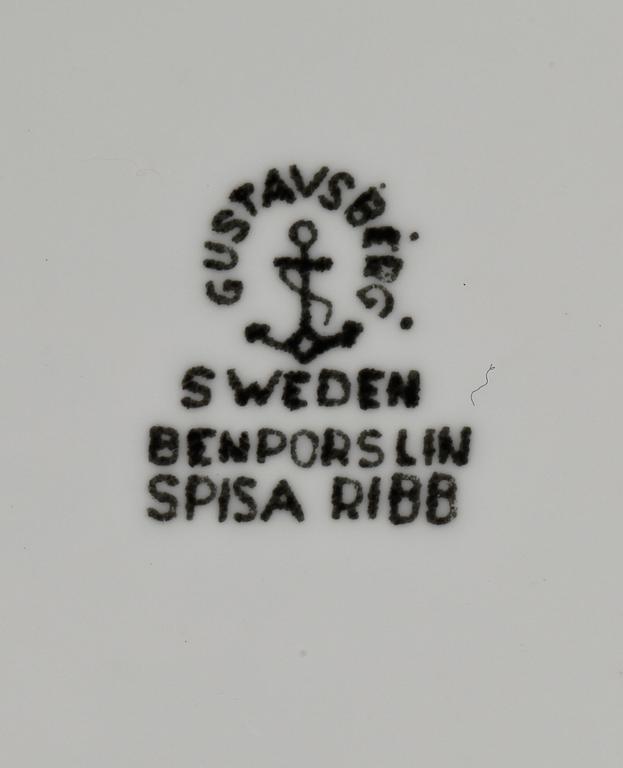 SERVIS, 36 delar, flintgods och benporslin, "Spisa Ribb", Stig Lindberg, Gustavsberg.