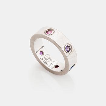 430. Cartier ring "Love" 18K vitguld med rosa safirer, blå safir, ametist, akvamarin samt en lila spinell.