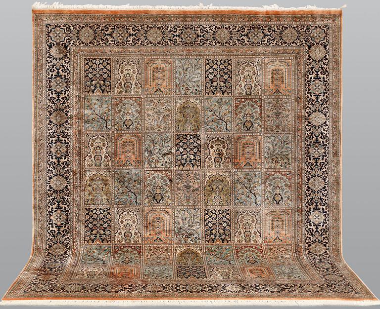 A silk carpet, Kashmir, c. 237 x 199 cm.