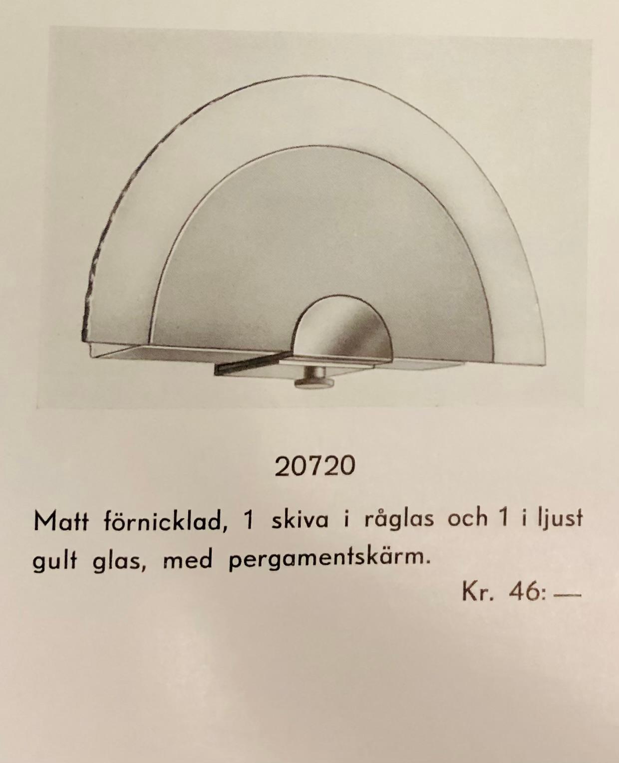 Erik Tidstrand, a pair of wall lamps, model "20720", Nordiska Kompaniet 1930s.