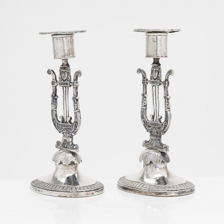 A pair of Empire silver candlesticks, maker marks of Johan Fredrik Hartman, Vasa, Finland 1827.